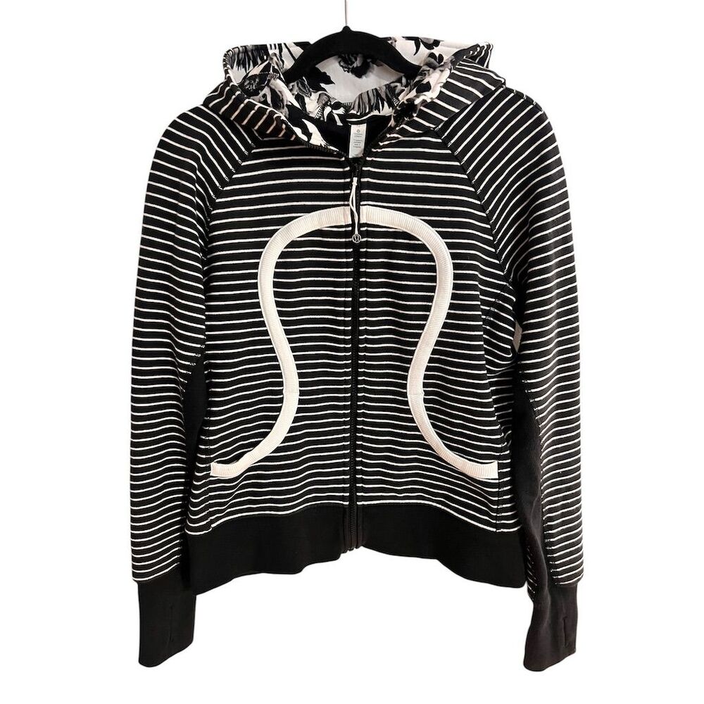 Lululemon Women's Scuba Hoodie Black White Stripe
Brisk Bloom Size 12 Full Zip - Picture 4 of 10